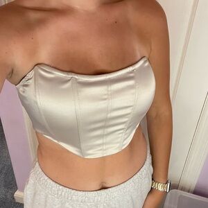 Garage Nude Satin Corset Tube Top